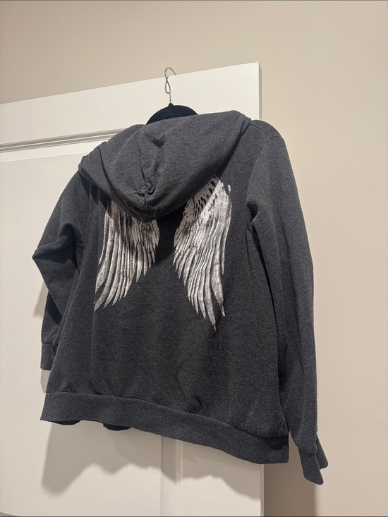 torrid Sweaters - torrid Charcoal Gray Hoodie with White Angel Wing Graphic